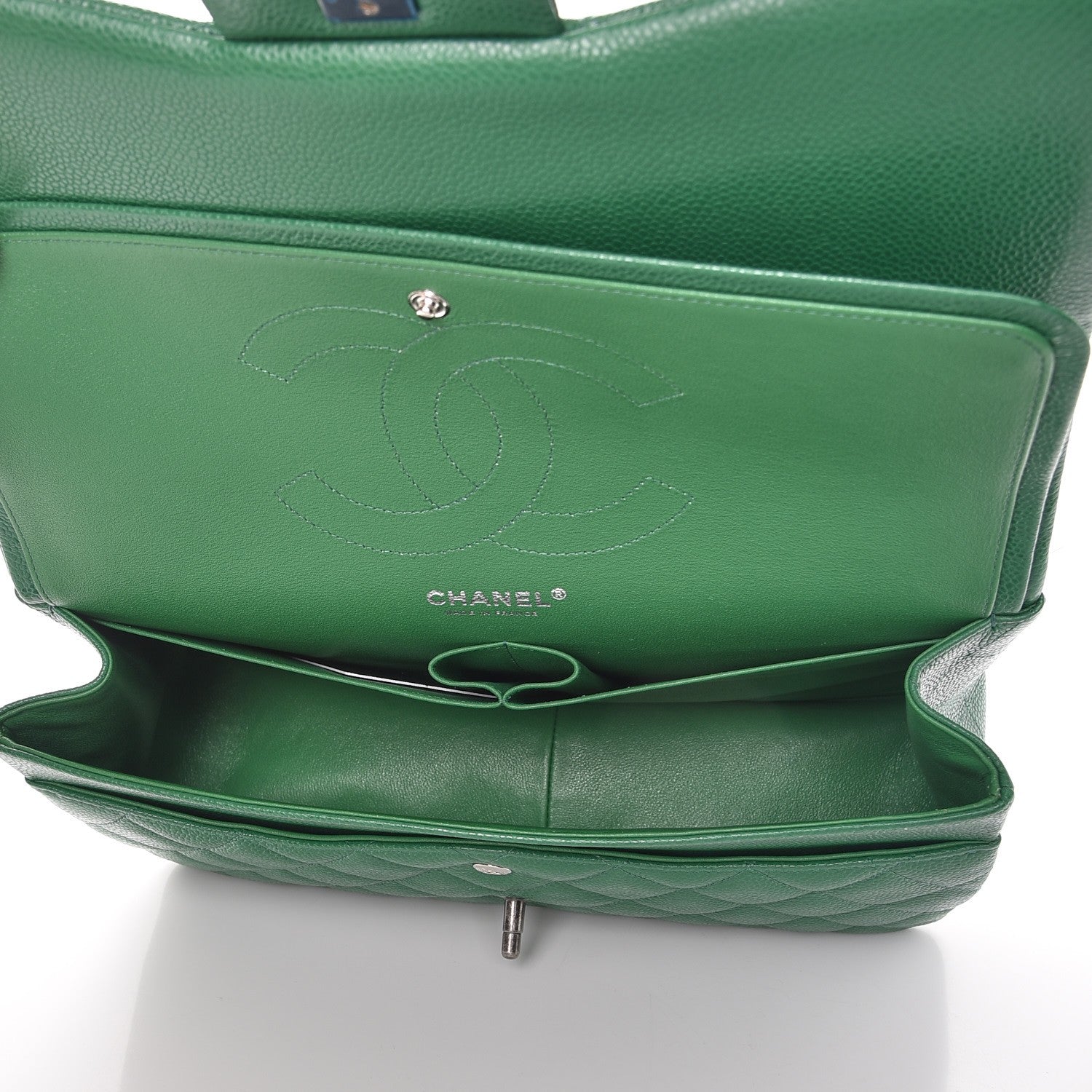 Chanel Caviar Quilted Jumbo Double Flap Green 6 of 9