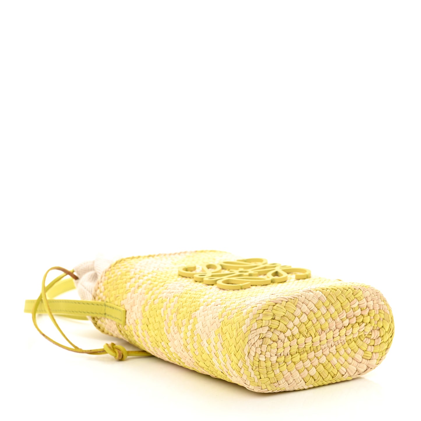Iraca Palm Calfskin Anagram Square Pocket Bucket Bag Natural Kiwi