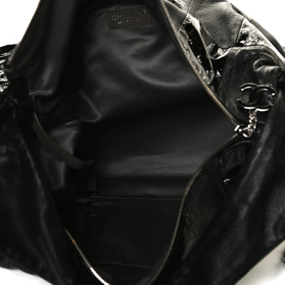 Chanel Lambskin Patent Calfskin Brooklyn Patchwork Hobo Black 5 of 12