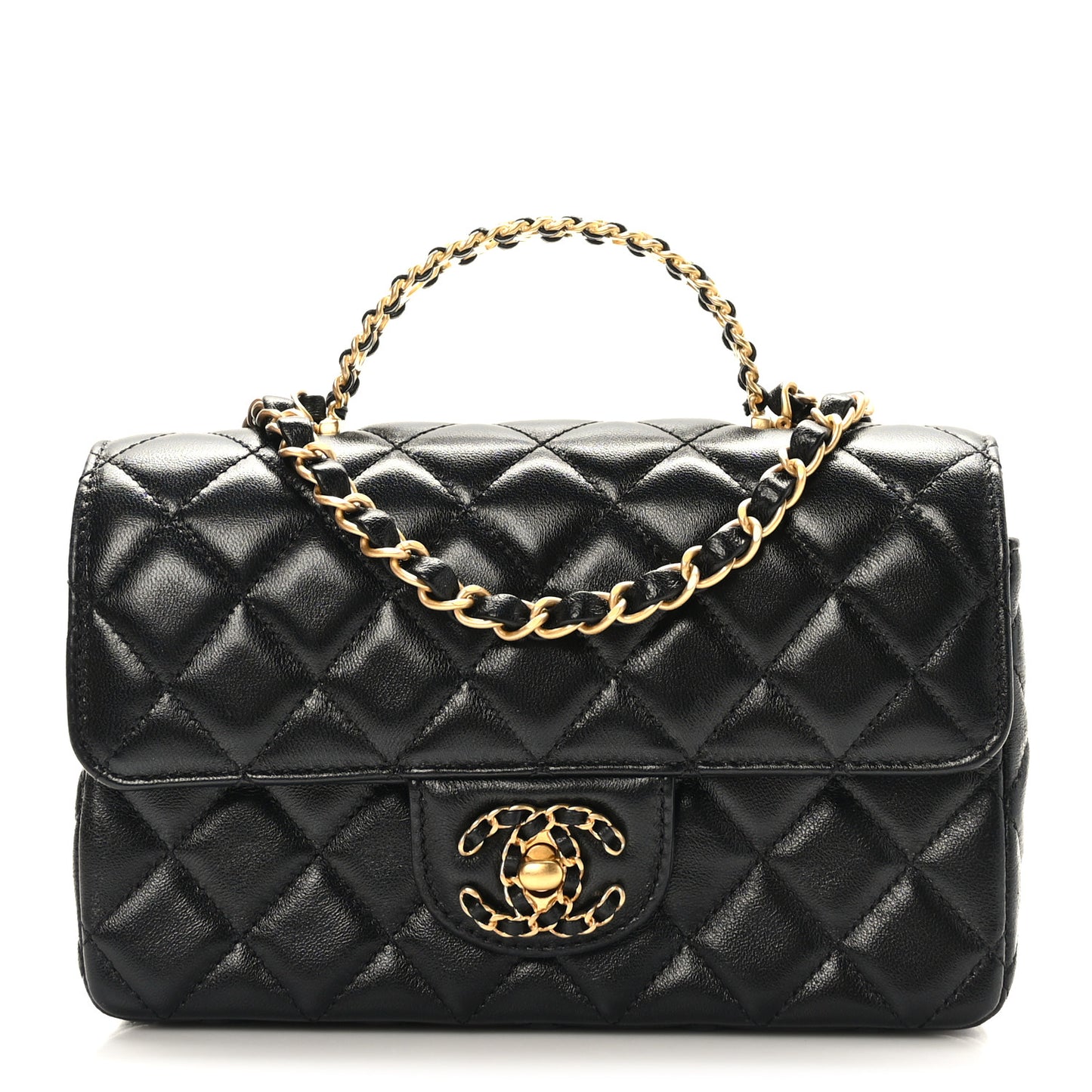 Lambskin Quilted Mini Strass On Top Flap Black