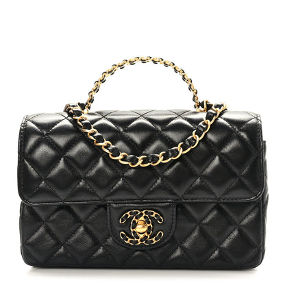 Chanel Lambskin Quilted Mini Strass On Top Flap Black 1 of 10