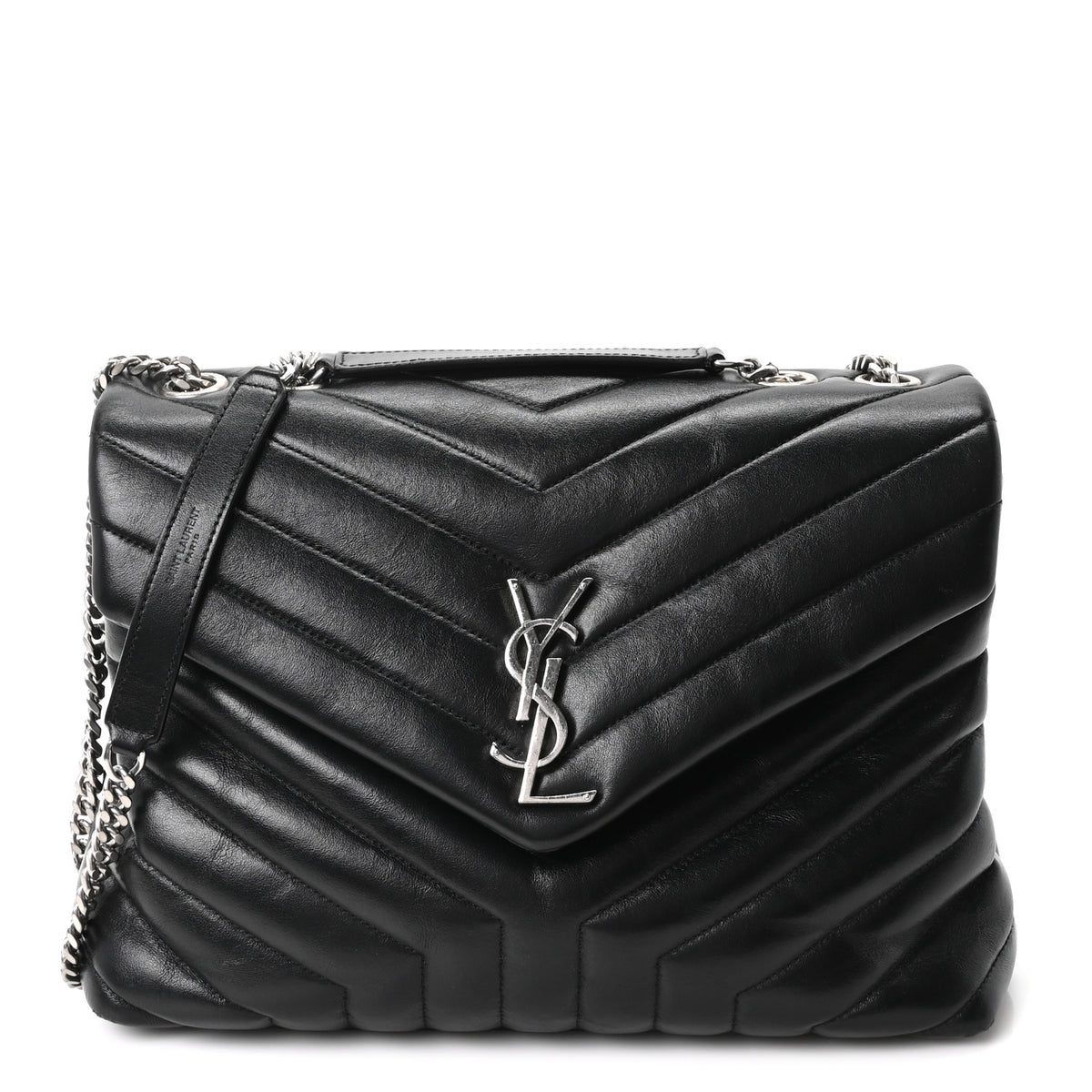 Calfskin Y Quilted Monogram Medium Loulou Chain Satchel Black
