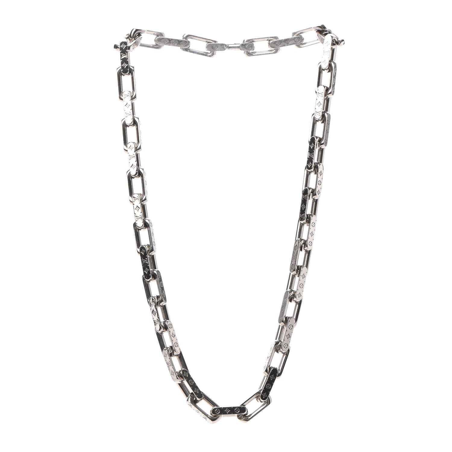 Louis Vuitton Monogram Chain Necklace Silver 2 of 4