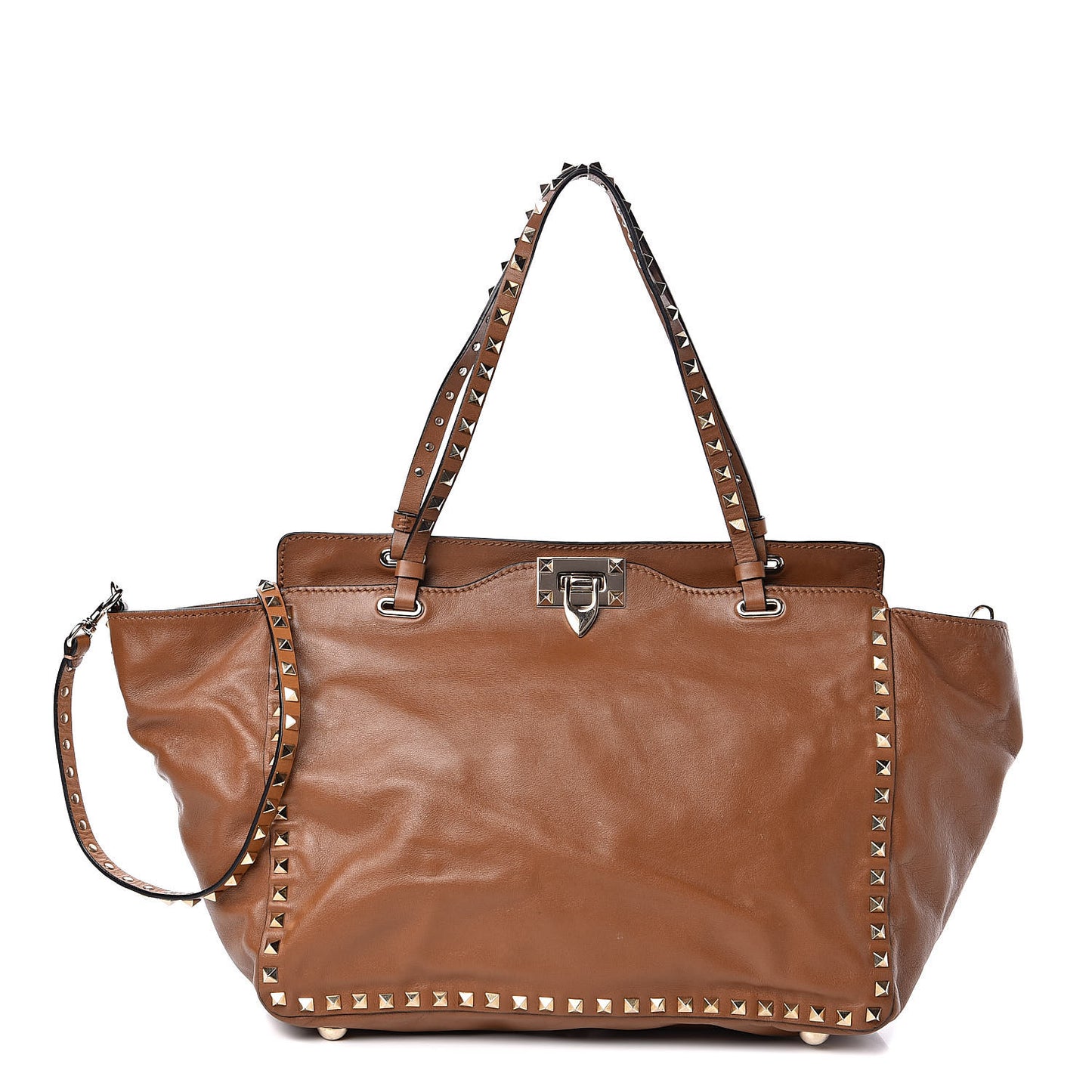 Vitello Medium Rockstud Tote Camel