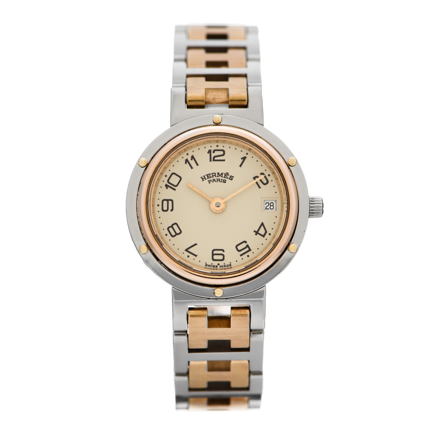 Hermes Stainless Steel 24mm Clipper Quartz Watch Gold 1 of 7
