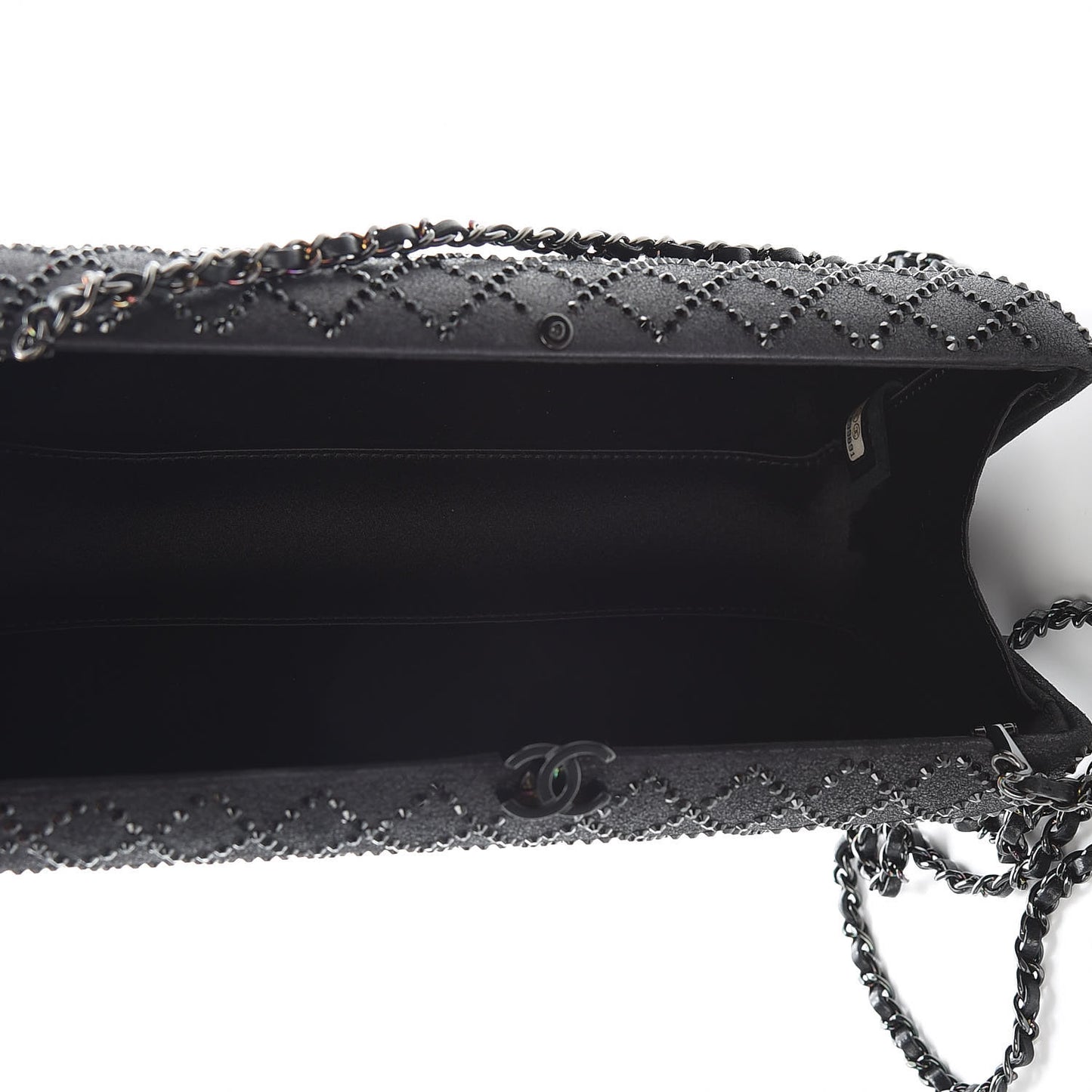 Iridescent Lambskin Crystal Quilted Clutch Black