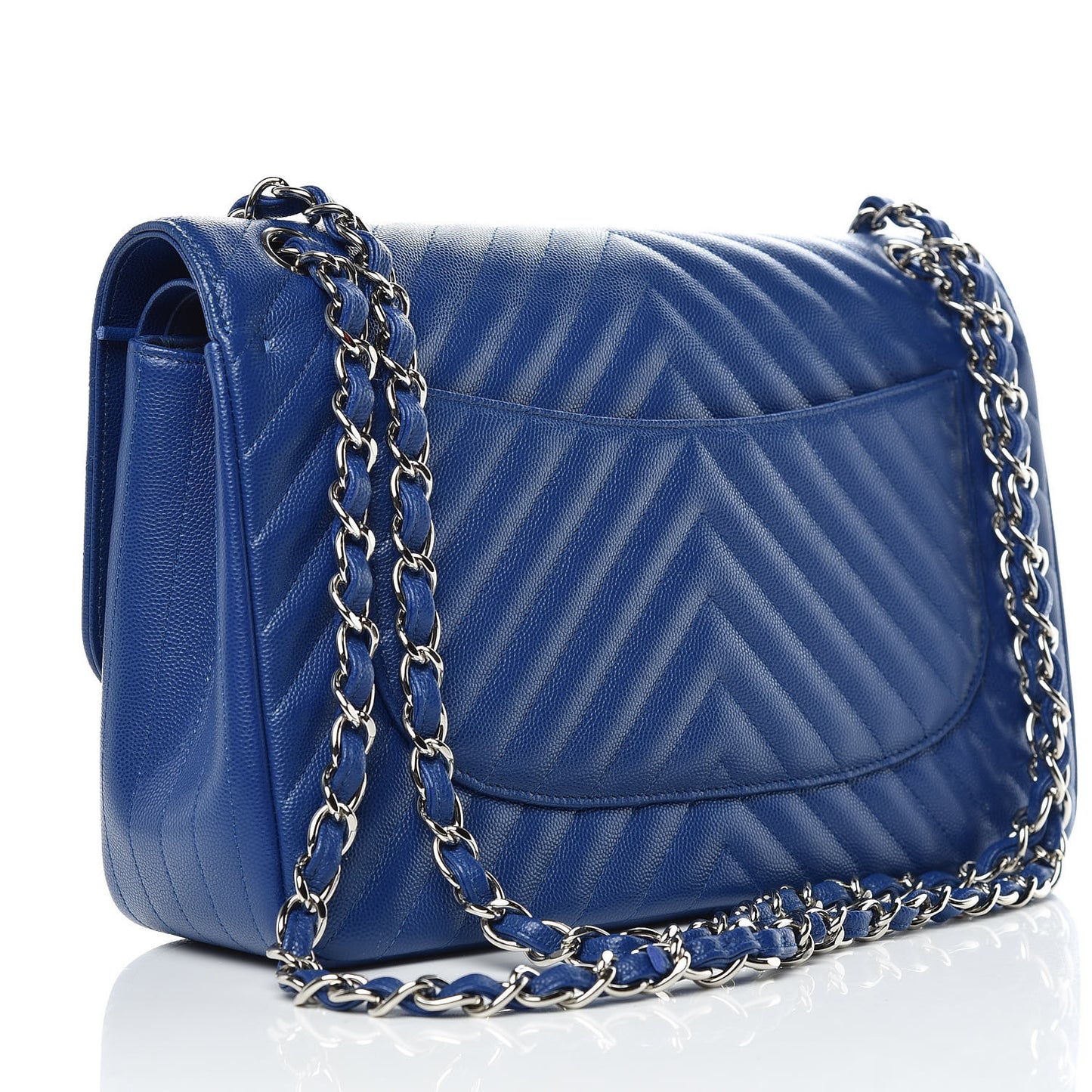 Caviar Chevron Quilted Jumbo Double Flap Blue