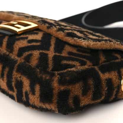 Fendi Shearling Vitello Dolce Macro FF 1974 Baguette Tobacco Black 7 of 7