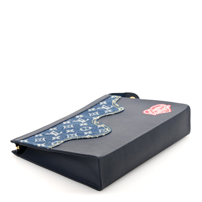 Louis Vuitton X NIGO Taurillon Monogram Denim Drip Pochette Voyage MM Blue 4 of 8