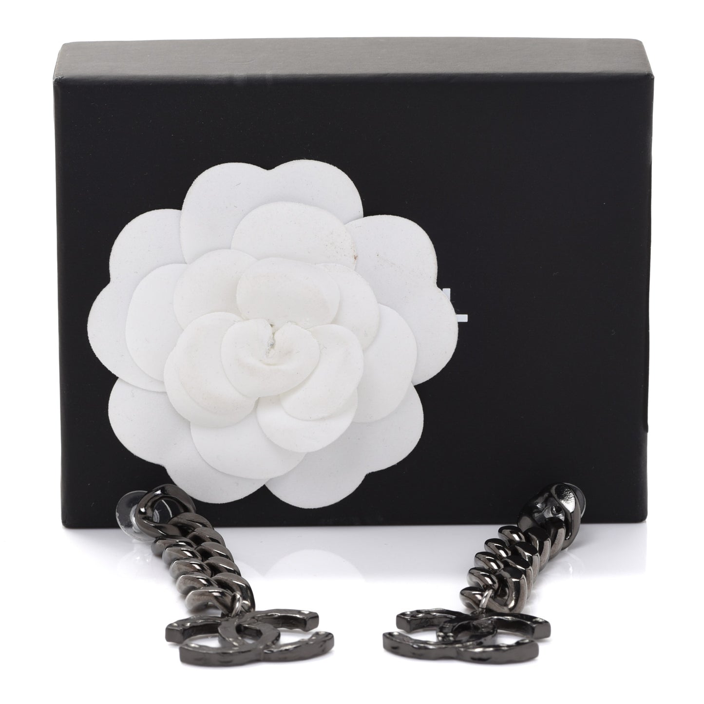 Metal CC Pick Drop Earrings Ruthenium