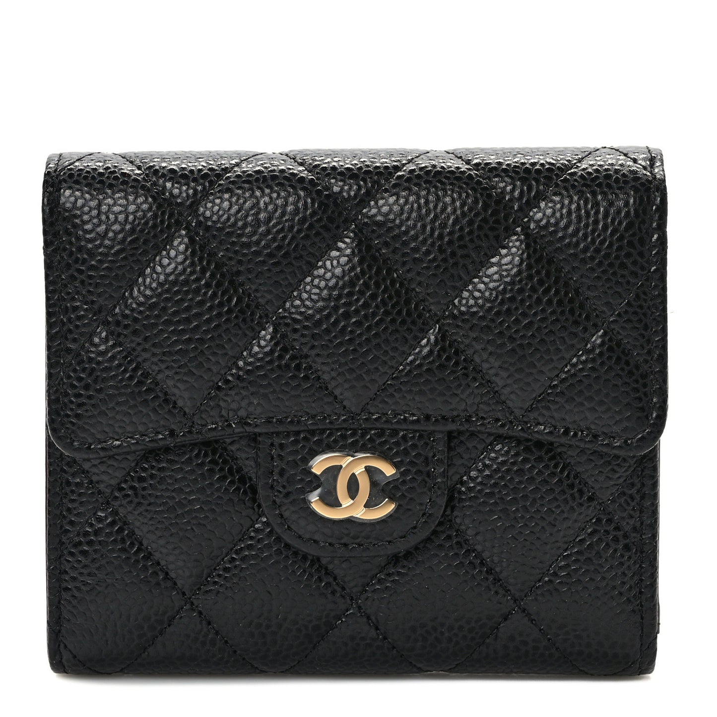 Caviar Quilted Compact Flap Wallet Black