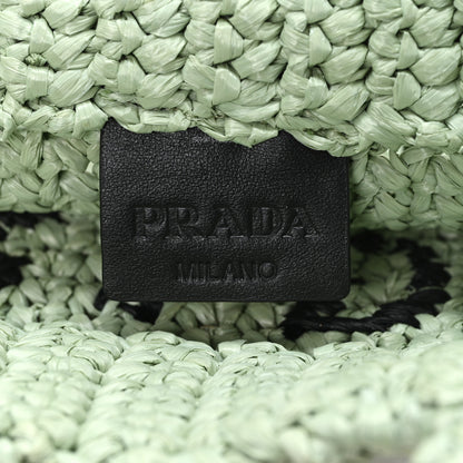 Prada Yarn Raffia Effect Crochet Small Logo Tote Acqua 6 of 10