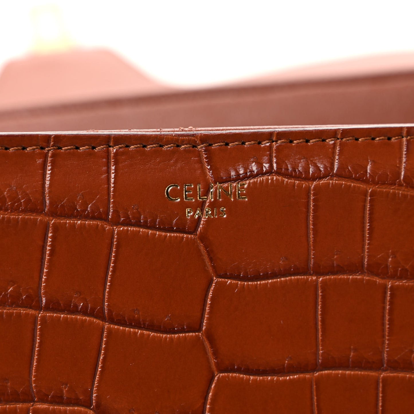 Calfskin Crocodile Embossed Medium Soft 16 Bag Tan