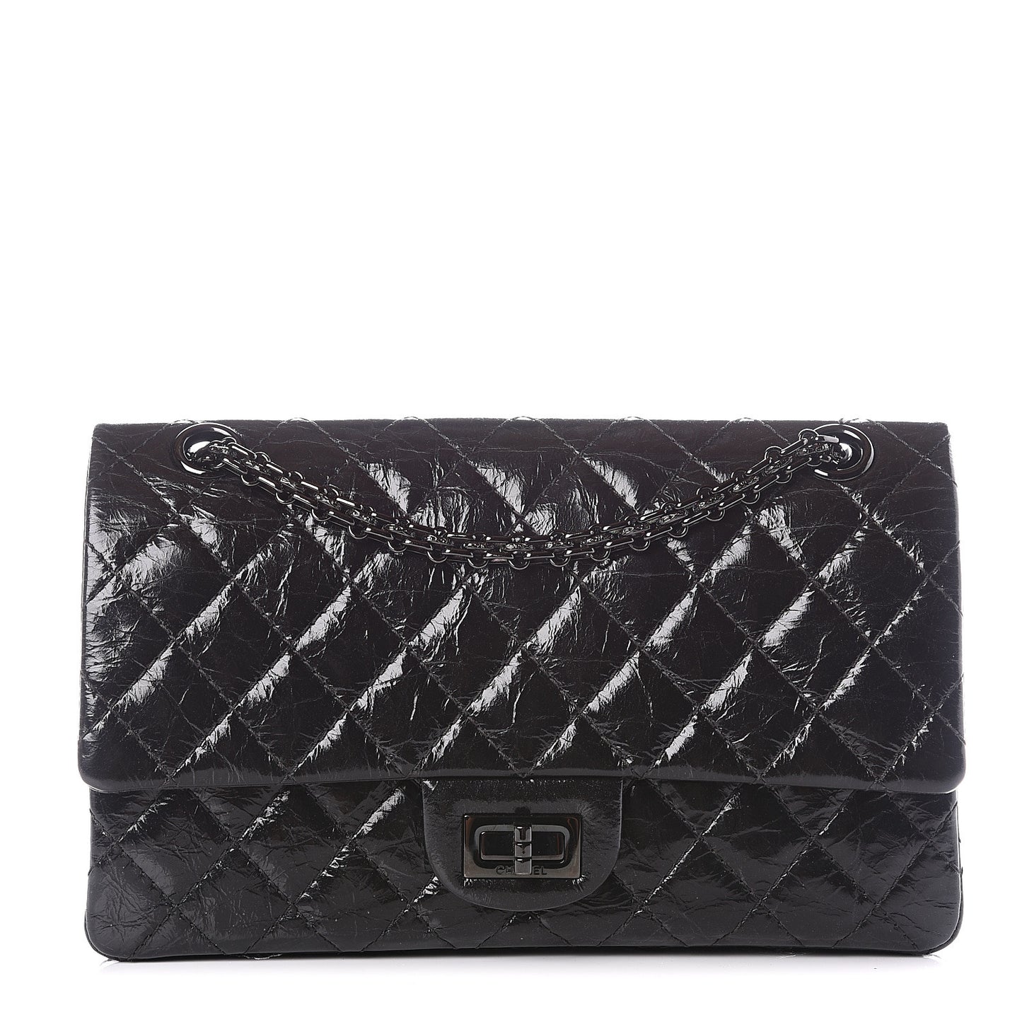Glazed Aged Calfskin Quilted 2.55 Reissue 225 Flap So Black