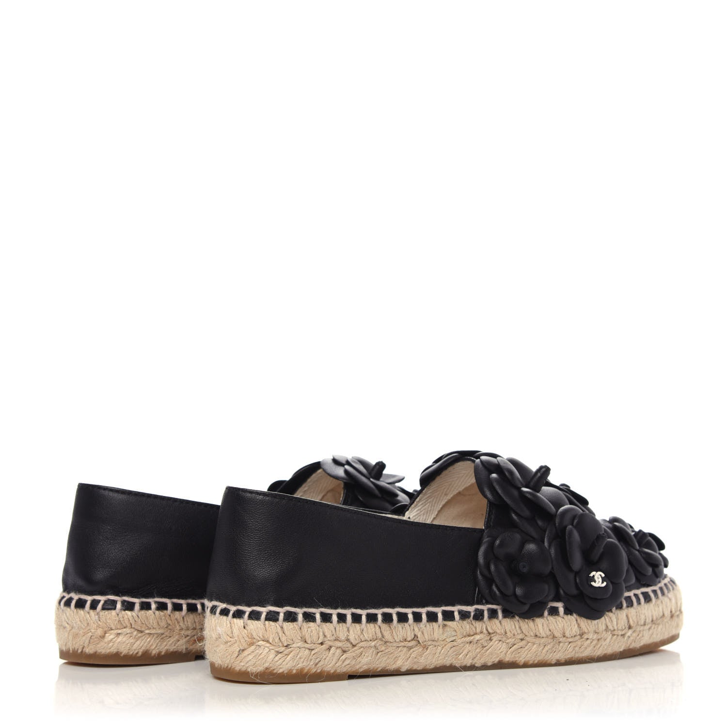 Chanel Lambskin Camellia CC Espadrilles 37 Black 4 of 9