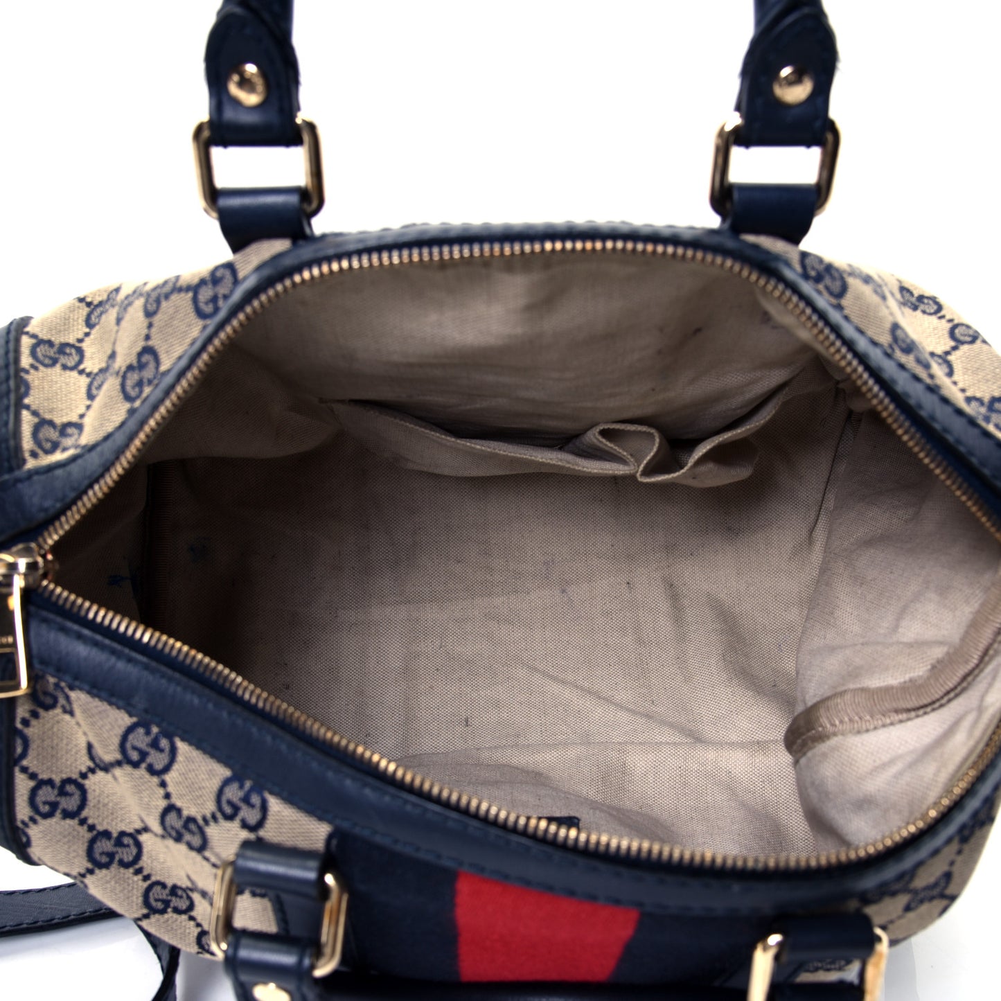 Monogram Selleria Calfskin Vintage Web Medium Boston Beige Blue
