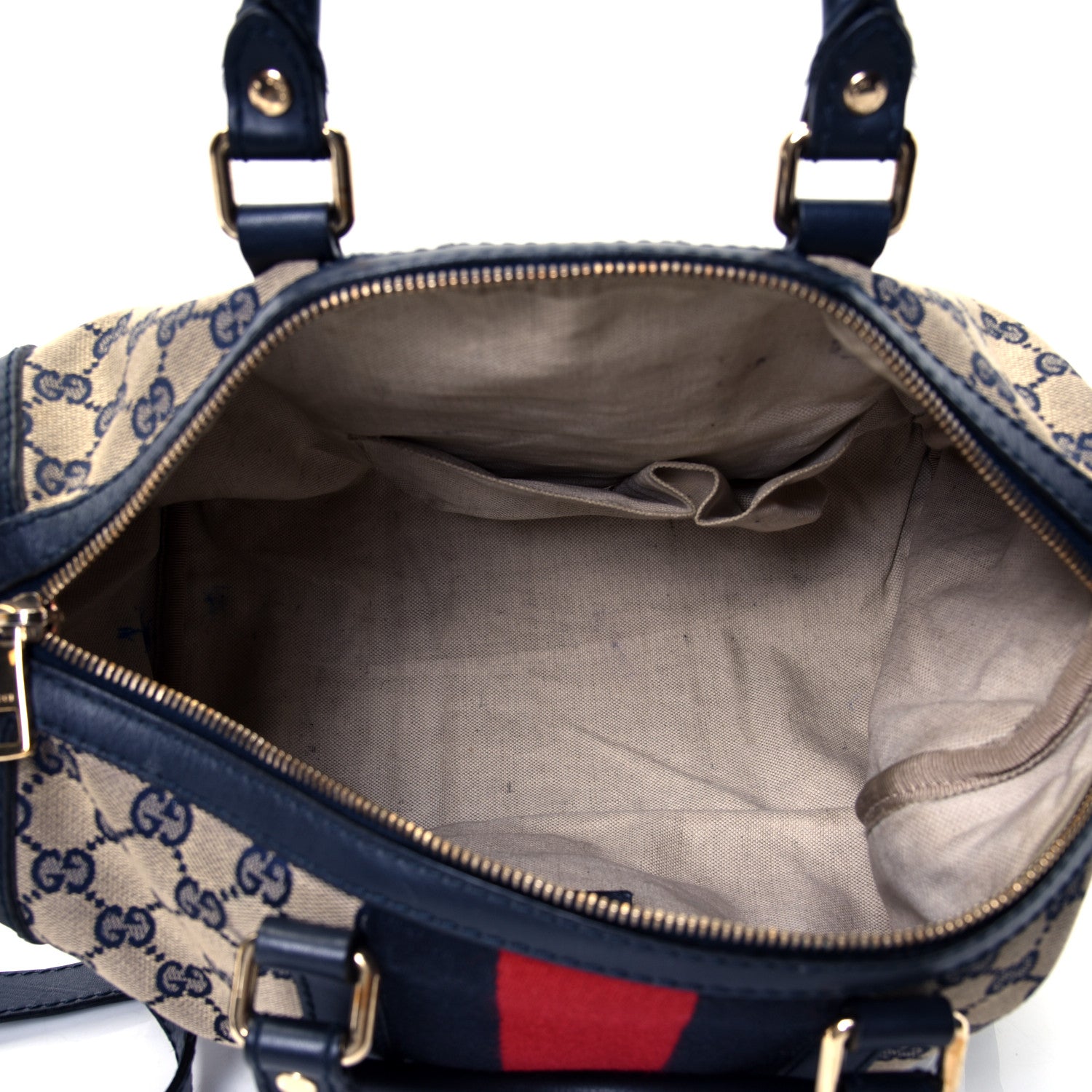 Gucci Monogram Selleria Calfskin Vintage Web Medium Boston Beige Blue 4 of 4
