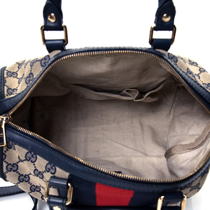 Gucci Monogram Selleria Calfskin Vintage Web Medium Boston Beige Blue 4 of 4