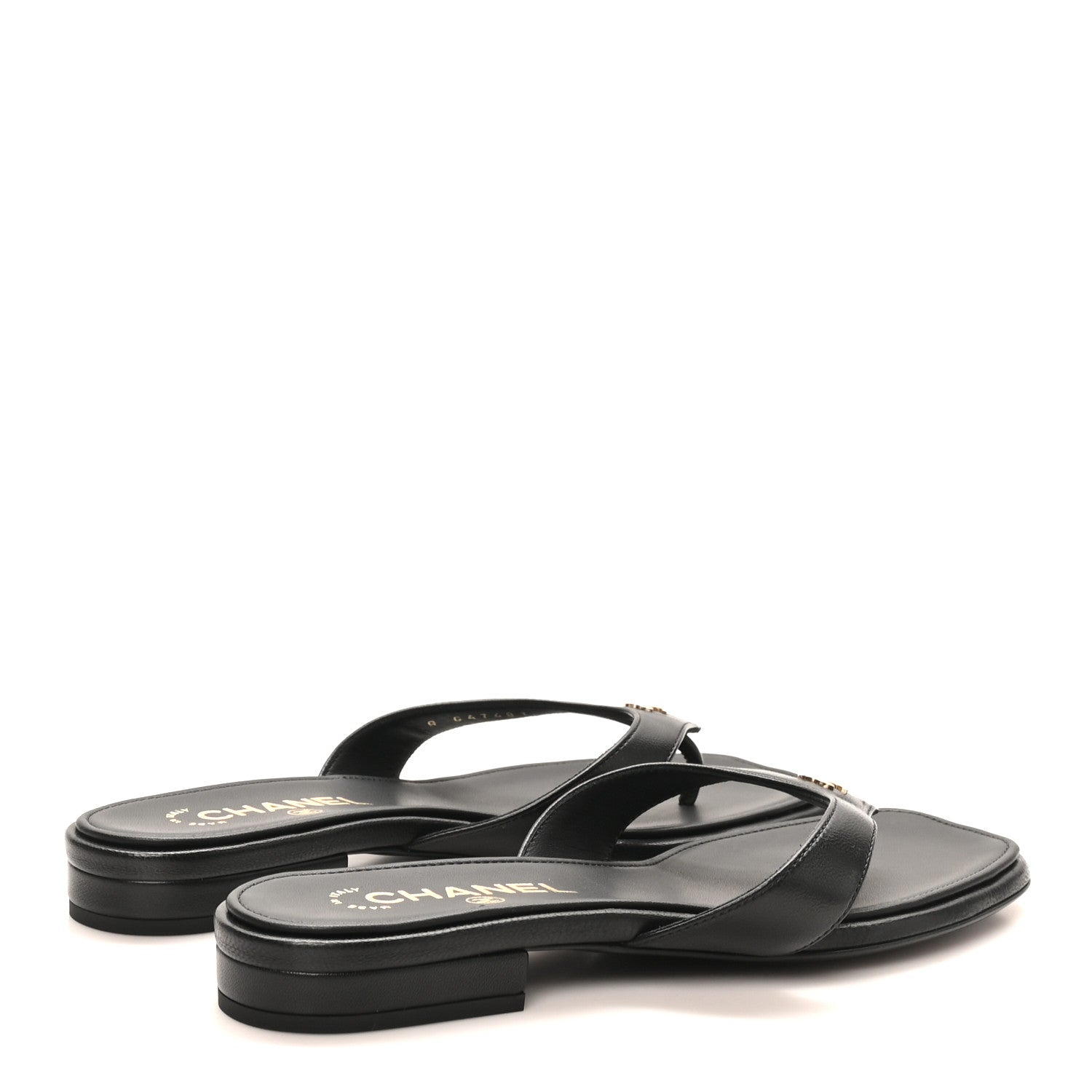 Chanel Lambskin CC Thong Sandals 37 Black 5 of 9