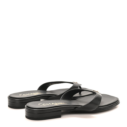Chanel Lambskin CC Thong Sandals 37 Black 5 of 9