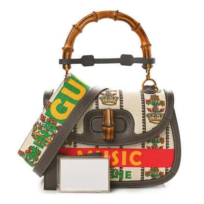 Gucci Canvas Calfskin 100 Centennial Music Medium Bamboo 1947 Top Handle Bag Multicolor 3 of 11