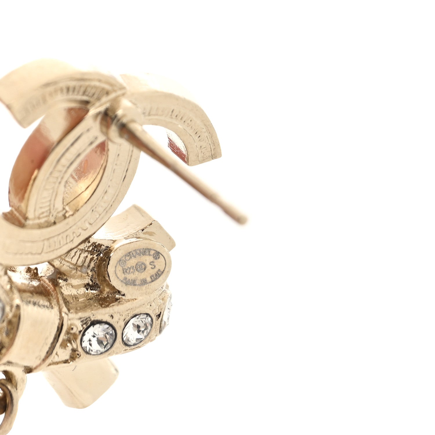 Chanel Crystal CC Bow Pearl Drop Earrings Gold Pearly White 4 of 4