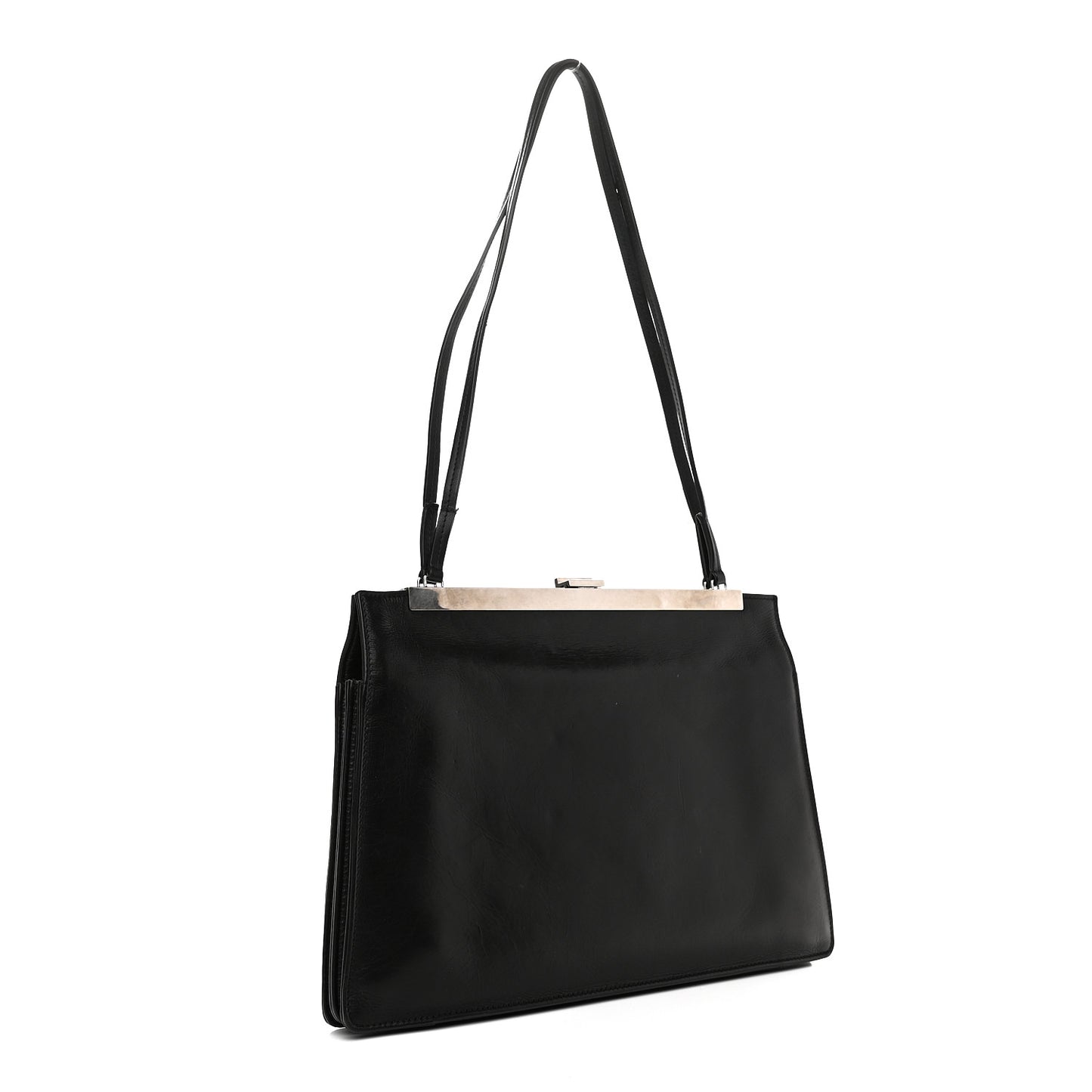 Smooth Calfskin Medium Clasp Shoulder Bag Black
