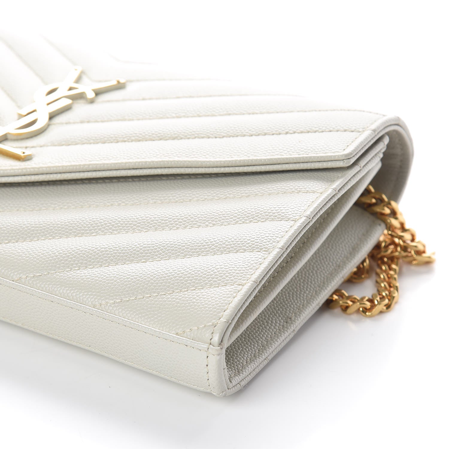 Saint Laurent Grain De Poudre Matelasse Chevron Monogram Chain Wallet Crema Soft 9 of 10