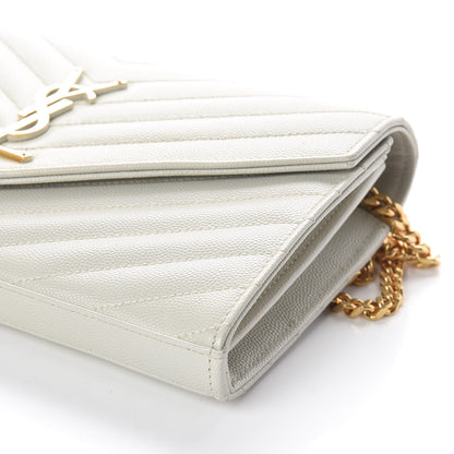 Saint Laurent Grain De Poudre Matelasse Chevron Monogram Chain Wallet Crema Soft 9 of 10