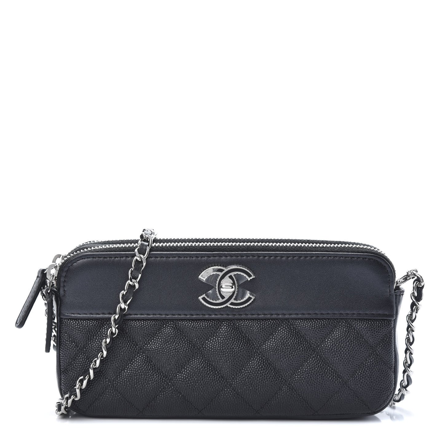 Caviar Quilted Small Vintage Mademoiselle Clutch With Chain Black