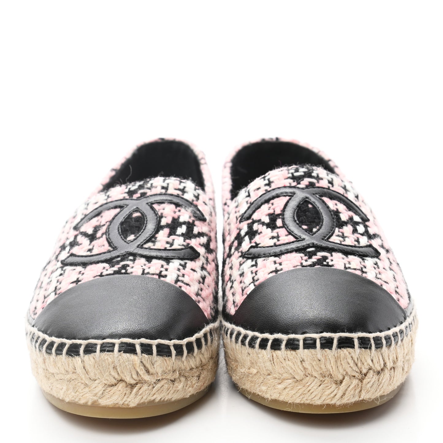Tweed Lambskin CC Espadrilles 37 Pink Black