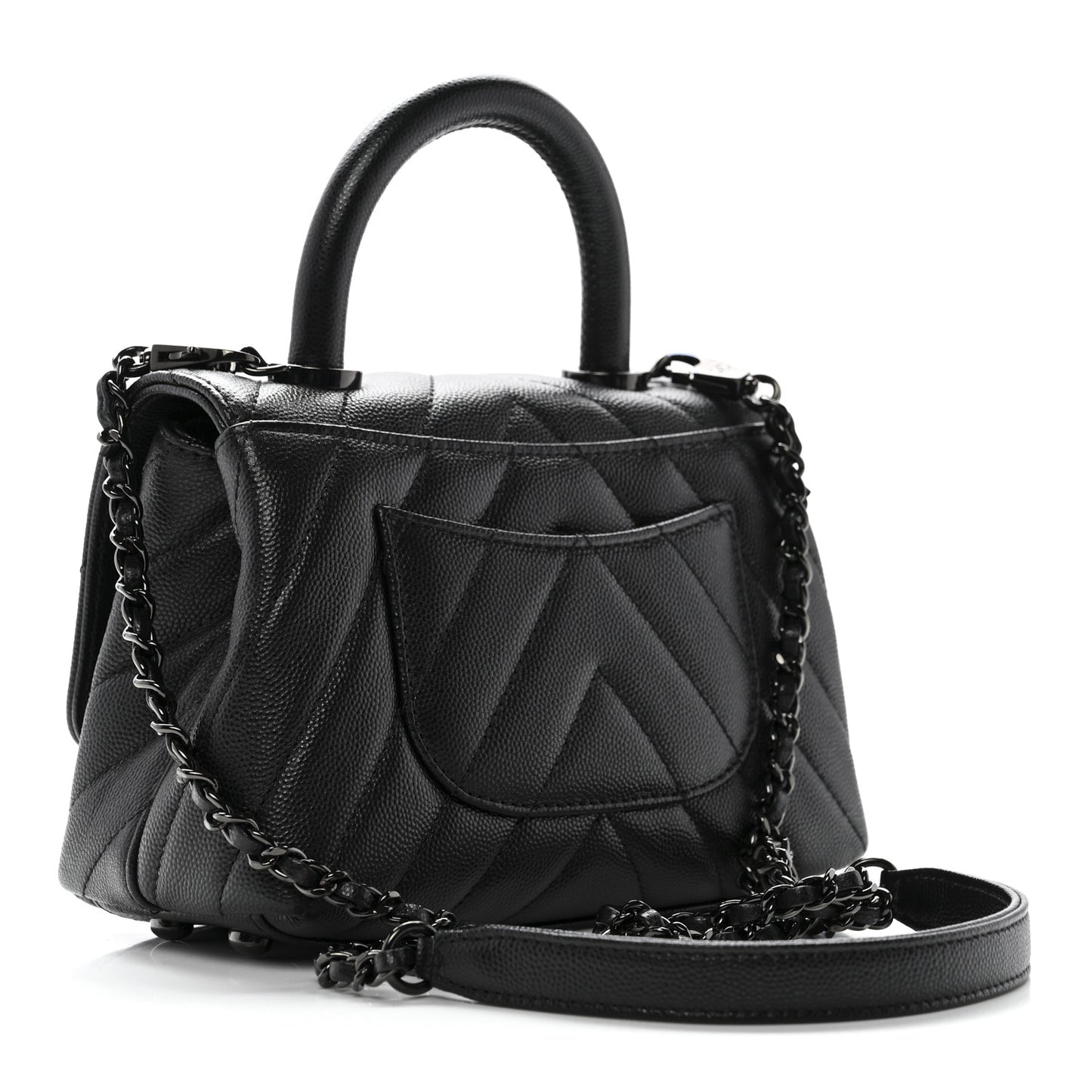 Caviar Chevron Quilted Extra Mini Coco Handle Flap So Black