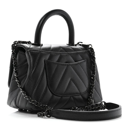 Chanel Caviar Chevron Quilted Extra Mini Coco Handle Flap So Black 3 of 11