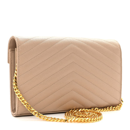 Saint Laurent Grain De Poudre Matelasse Chevron Monogram Chain Wallet Nude Powder 2 of 8