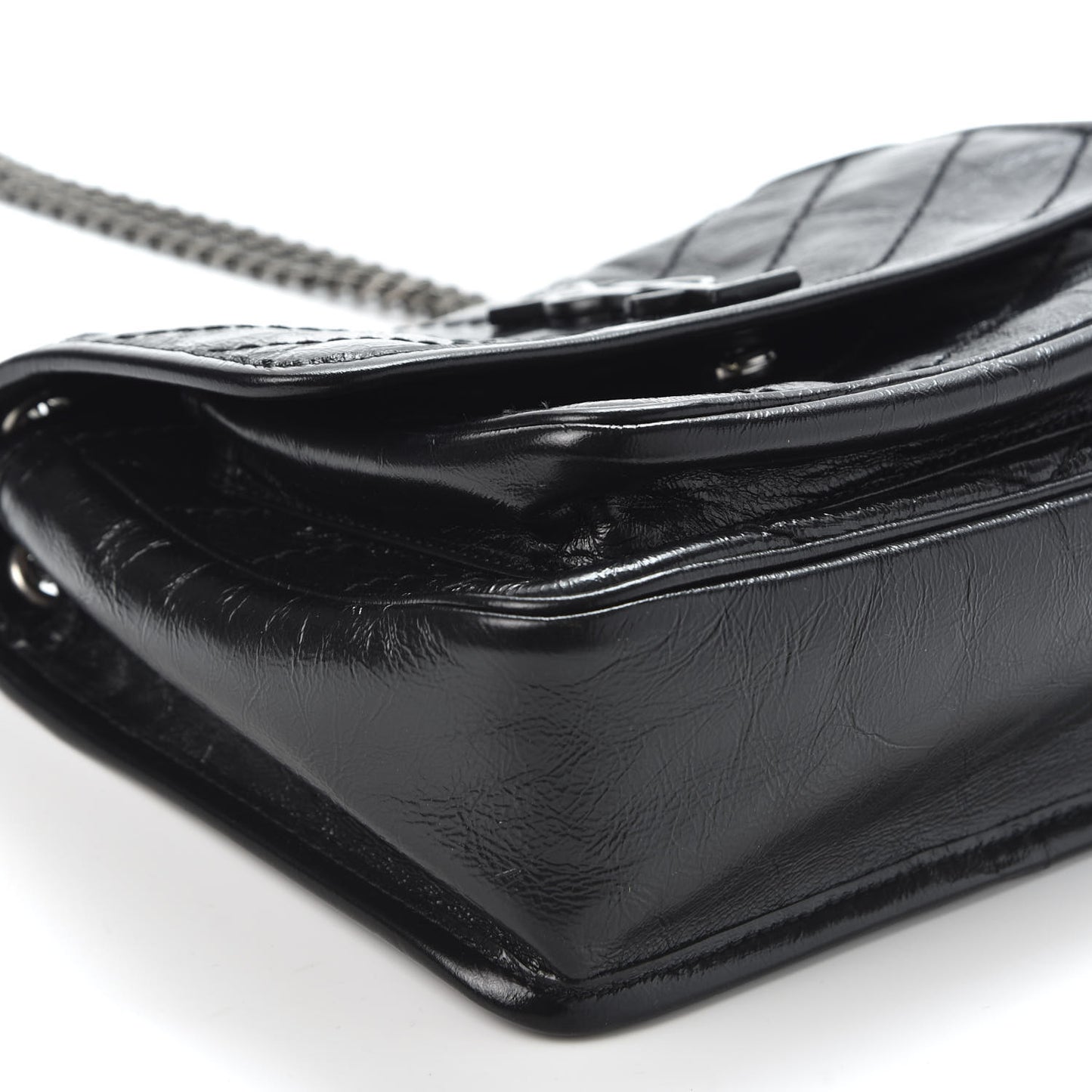 Crinkled Calfskin Matelasse Monogram Baby Niki Chain Satchel Black