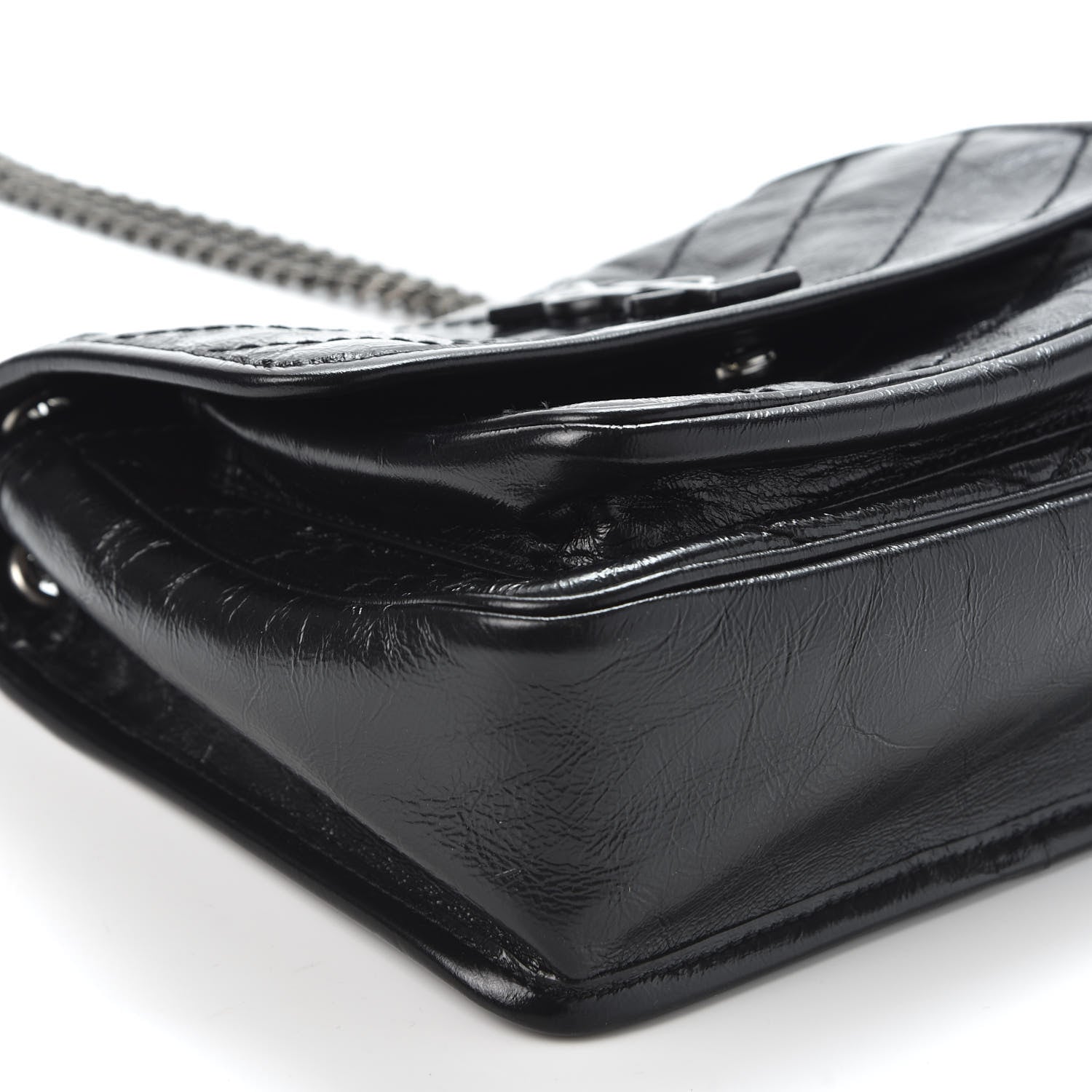 Saint Laurent Crinkled Calfskin Matelasse Monogram Baby Niki Chain Satchel Black 5 of 10