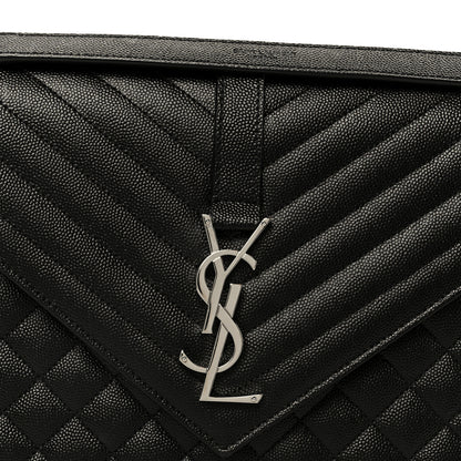 Saint Laurent Grain De Poudre Textured Mixed Matelasse Large Triquilt Monogram Satchel Black 9 of 11