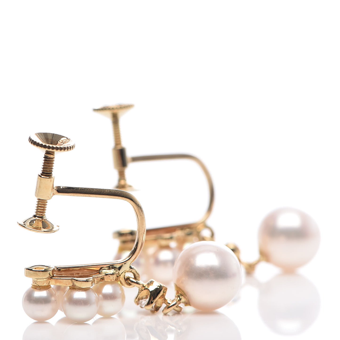 18K Yellow Gold Diamond Akoya Pearl 3.5-6.5mm Drop Screw Back Earrings