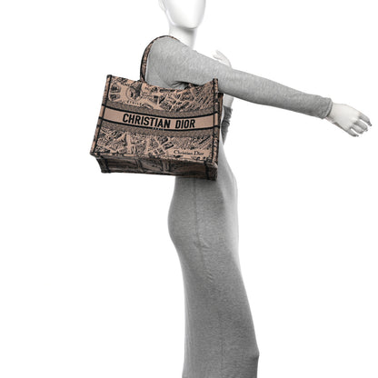 Christian Dior Canvas Embroidered Medium Plan De Paris Book Tote Beige Multi 2 of 10