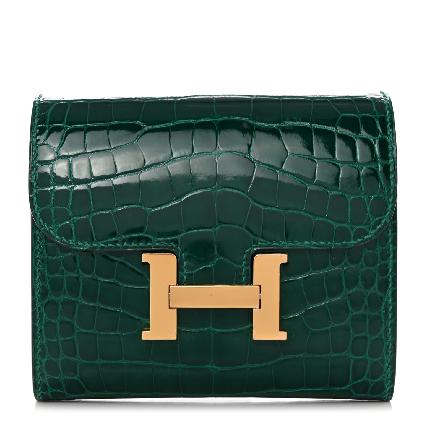 Shiny Alligator Constance Short Wallet Vert Emeraude