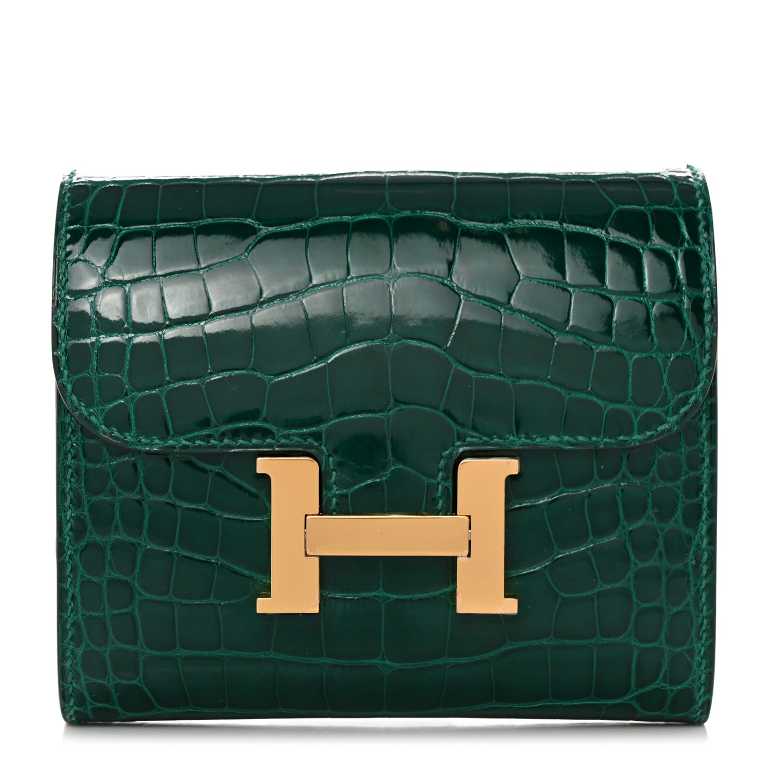 Hermes Shiny Alligator Constance Short Wallet Vert Emeraude 1 of 9