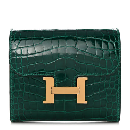 Hermes Shiny Alligator Constance Short Wallet Vert Emeraude 1 of 9