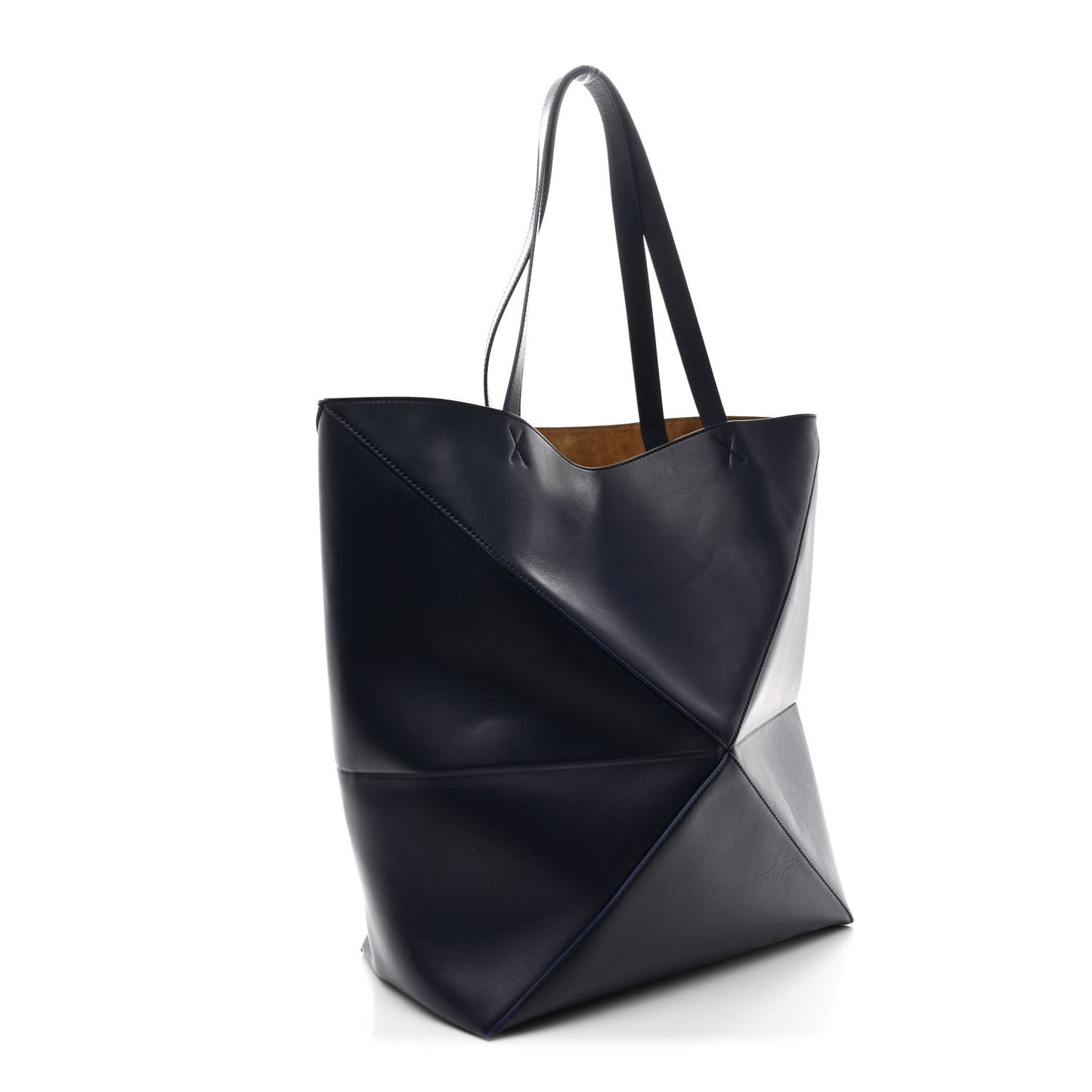Shiny Calfskin XL Puzzle Fold Tote Abyss Blue