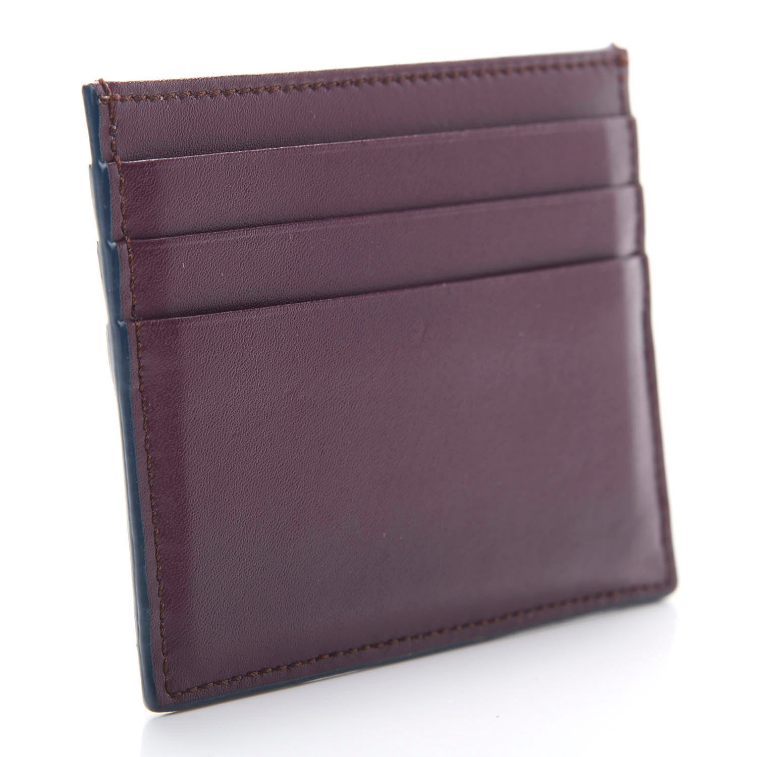 Fendi Vitello Liberty Studded Bi-Color Card Holder Azzurro Sky Black Cherry 3 of 7