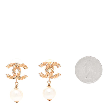 Chanel Crystal Pearl CC Drop Earrings Gold 2 of 9