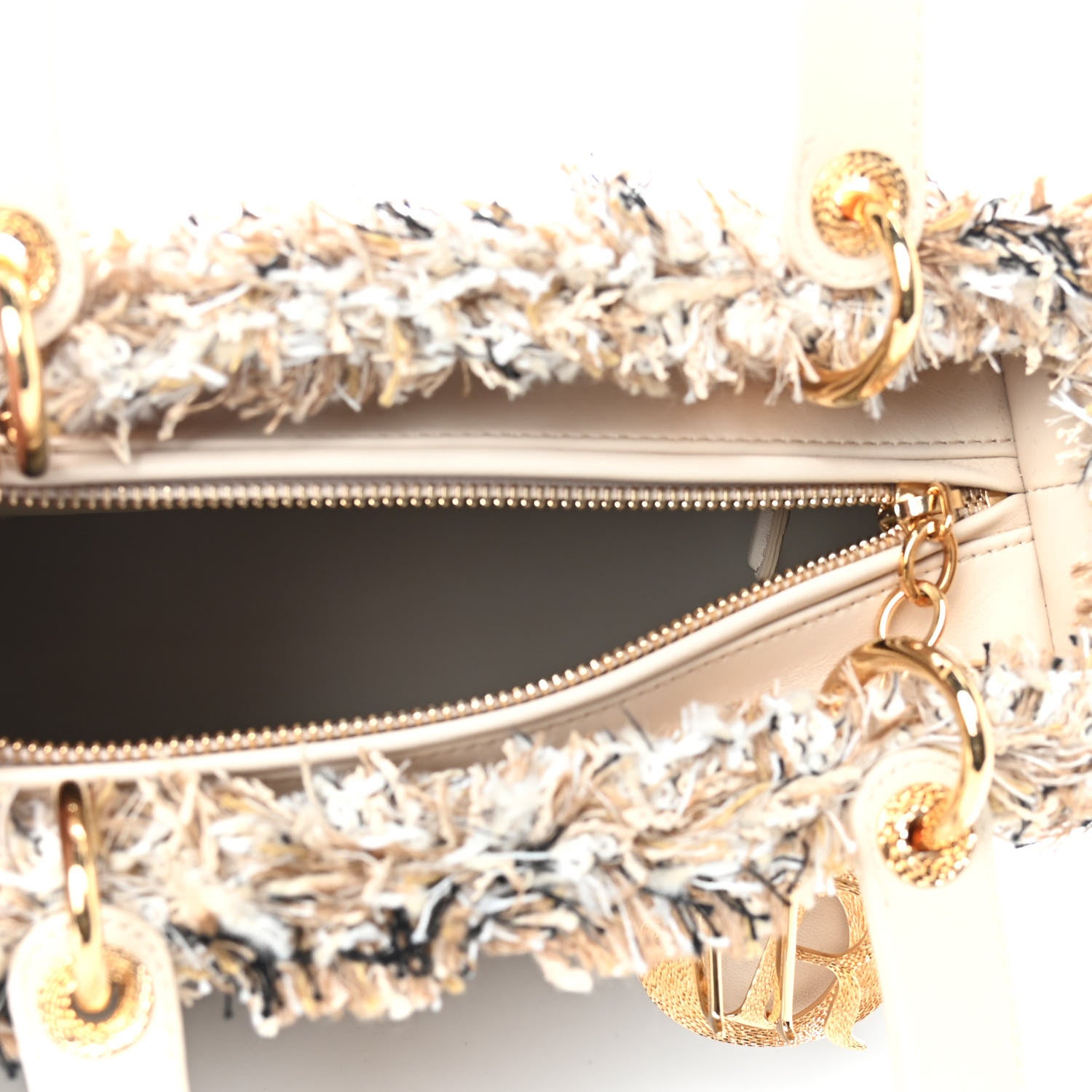 Christian Dior Tweed Crystal Fringe Medium Lady Dior Beige 5 of 9