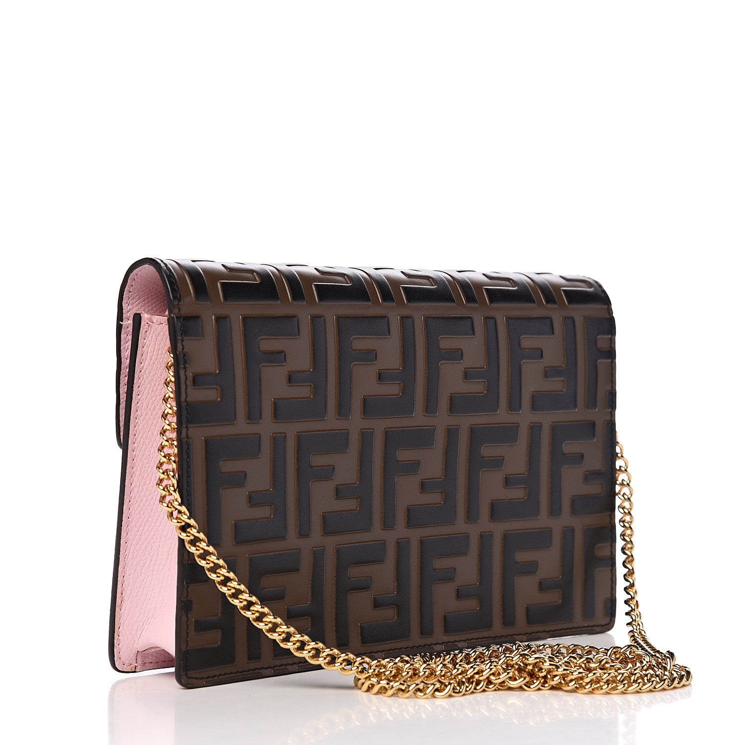 Fendi Vitello Cruise F is Fendi FF 1974 Embossed Medium Envelope Wallet On Chain Maya Black Peonia 2 of 9