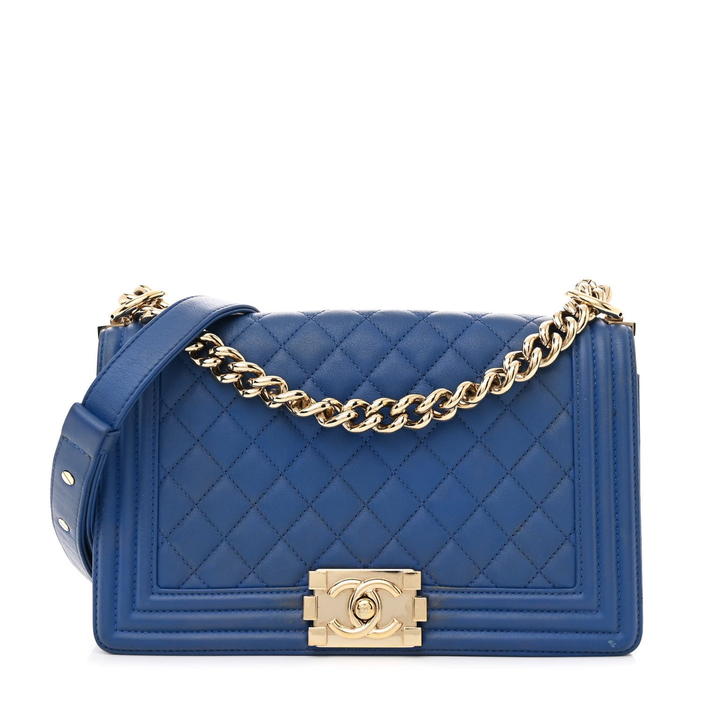 Lambskin Quilted Medium Boy Flap Blue