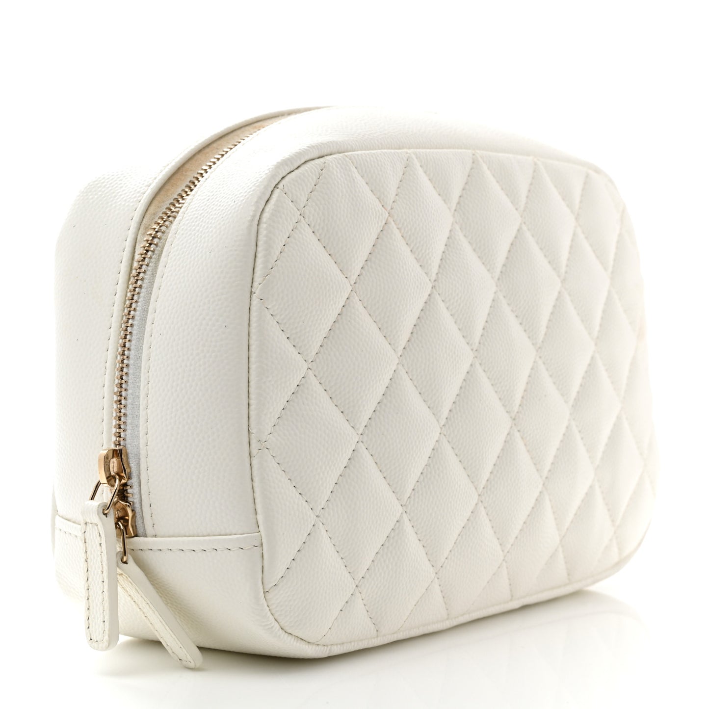 Caviar Quilted Medium Curvy Pouch Cosmetic Case White