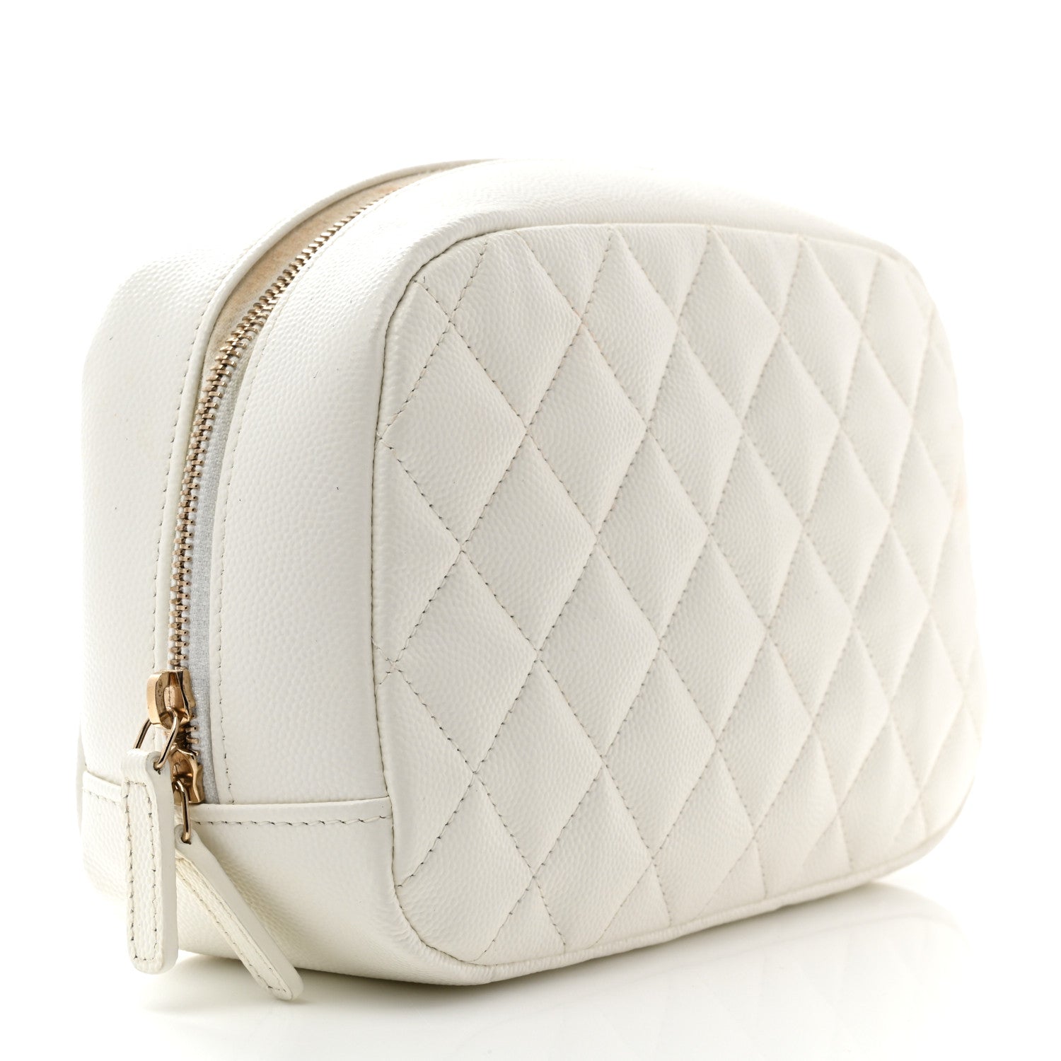 Chanel Caviar Quilted Medium Curvy Pouch Cosmetic Case White 3 of 11